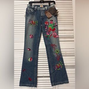 Antik Denim Blue Jeans with Floral Embroidery